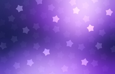 Airy deep violet blur background decorated shiny stars. Magical night light sky abstract illustration.