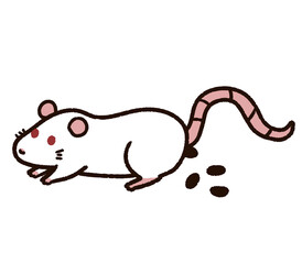 糞をするラットのキャラクター　白
