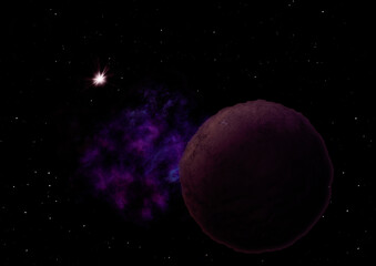 Planets in a space against stars. 3D rendering.