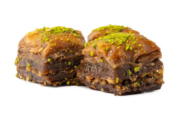 Turkish sweet pastry baklava isolated on white background