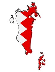 Stylized outline map of Bahrain with national flag icon. Flag color map of Bahrain vector illustration.