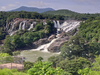 Wide view of Shivanasamudra Falls during winters, Karnataka, India