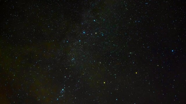 shooting stars on background of starry night sky with constellations, nebulae and galaxies. Timelapse of universe and cosmos