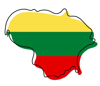 recommend clip art: Stylized outline map of Lithuania with national flag icon. Flag color map of Lithuania vector illustration.