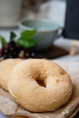 Sweet pieces of sugar donuts Copy space