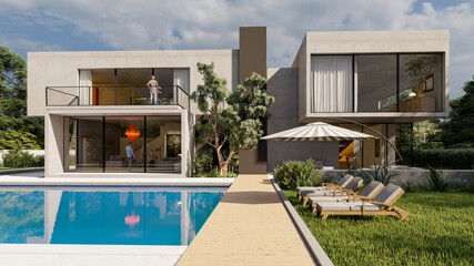 Big contemporary villa with garden and swimming pool