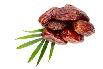 Dry dates isolated on white background. Top view. Flat lay pattern.