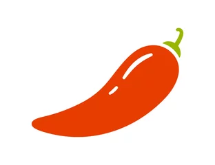 Fotobehang Red chili pepper. Chili level icon. Spice level mark - mild, spicy or hot. Vector illustration isolated on white background. © Elena Pimukova