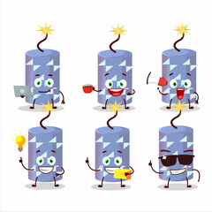 Light blue firecracker cartoon character with various types of business emoticons