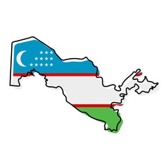 Stylized outline map of Uzbekistan with national flag icon. Flag color map of Uzbekistan vector illustration.