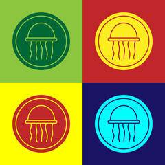 Pop art Jellyfish on a plate icon isolated on color background. Vector.