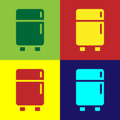 Pop art Refrigerator icon isolated on color background. Fridge freezer refrigerator. Household tech and appliances. Vector