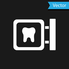 White Dental clinic location icon isolated on black background. Vector