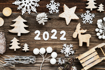 Rustic Wooden Christmas Decoration, 2022, Seld And Tree