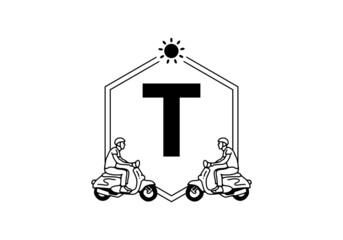 Scooter line art with T initial letter