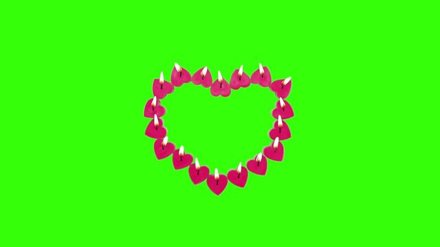18 Pink Heart Candles - Burning Loop - Green Screen