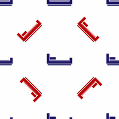 Blue and red Bed icon isolated seamless pattern on white background. Vector