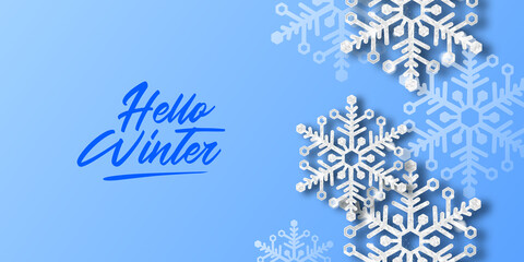 Hello Winter Luxury Elegant Decoration of Crystal Snowflake with sparkles for background decorative