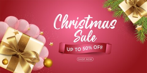 Fototapeta na wymiar Christmas sale vertical banner with gifts design template
