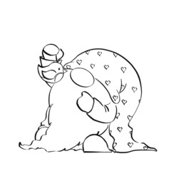 Cute gnome in gnome hat decorating Christmas tree with snowbird. Christmas and New Year contour illustration for banner and design. Collection of gnomes. Cartoon style. Colouring book.