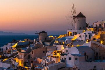 Sunset in the Santorini Archipelago in the city of Oia