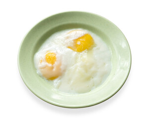 Half boiled eggs for breakfast isolated on a white background.