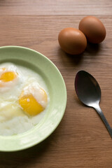 Half boiled eggs. Malaysian breakfast.