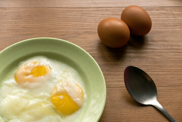 Half boiled eggs. Malaysian breakfast.
