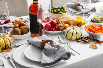 Beautiful table setting for Thanksgiving dinner