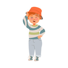 Cute little boy wearing fashionable stylish outfit cartoon vector illustration