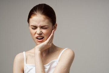 woman toothache health problems disorder studio treatment