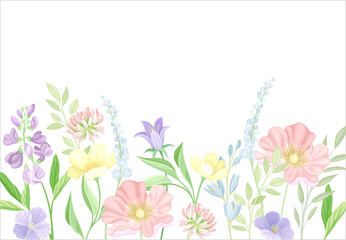 Greeting card with flowers. Wedding invitation, poster, flyer with flowers in pastel colors vector illustration