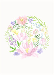 Card template with flowers in pastel colors. Wedding invitation, postcard, poster, flyer design vector illustration