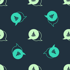 Green and beige Slice of pizza icon isolated seamless pattern on blue background. Fast food menu. Vector