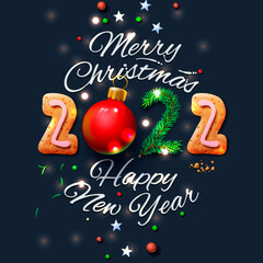 Fototapeta na wymiar Merry Christmas and Happy New Year 2022 greeting card