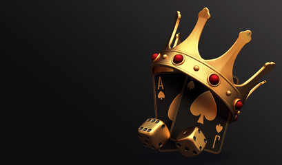 casino crown dice craps cards poker blackjack baccarat gold  3d render 3d rendering illustration 