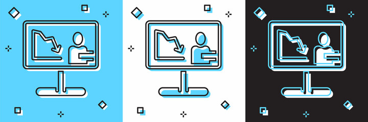 Set Global economic crisis news icon isolated on blue and white, black background. World finance crisis. Vector