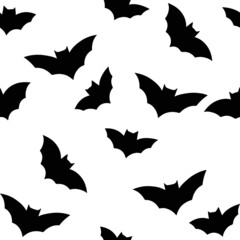 seasonal monochrome halloween seamless pattern with bat silhouettes isolated on white background