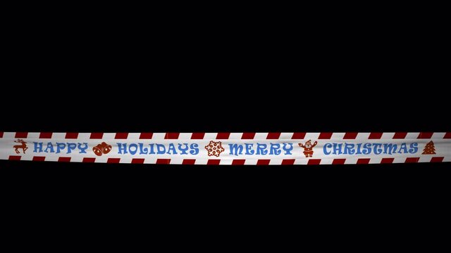 Warning Tape - Happy Holidays - Merry Xmas - 3D Animation Loop  