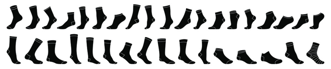 Socks icon. Set of black flat icons of socks. Vector illustration. Stocking icon isolated.