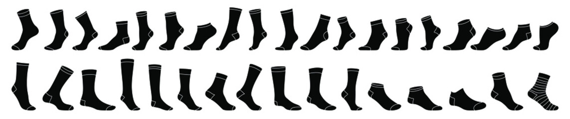 Socks icon. Set of black flat icons of socks. Vector illustration. Stocking icon isolated.