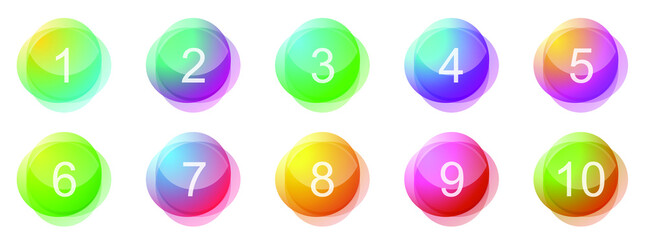 Number bullet points 1 to 10. Set of creative colorful banners. Vector illustration. Glossy buttons