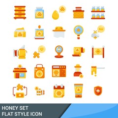 Bee and honey flat style icon set. vector illustration isolated on white background. EPS 10