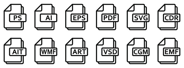 Vector file formats. Various vector formats files. Set of linear icons. Vector illustration.