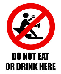 Do not eat or drink here, prohibition sign with a person sitting on steps.