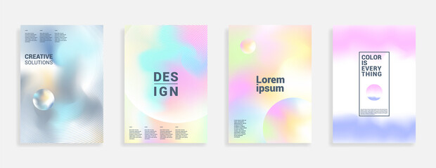 Minimal abstract pastel gradient covers. White background. Geometric future template for flyer, poster, brochure and invitation. Minimalistic colorful cover.