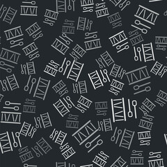 Grey Drum with drum sticks icon isolated seamless pattern on black background. Music sign. Musical instrument symbol. Vector
