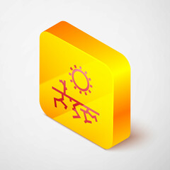 Isometric line Drought icon isolated on grey background. Yellow square button. Vector Illustration