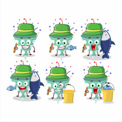 A fisherman green party popper with confetti cartoon picture catch a big fish