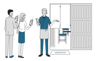 飲食店の入り口でワクチンパスポートの確認